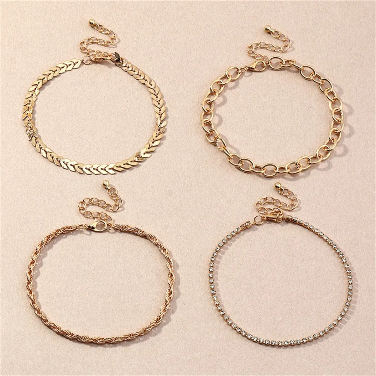 Cubic Zirconia & 18K Gold Plated Twine Anklet Set