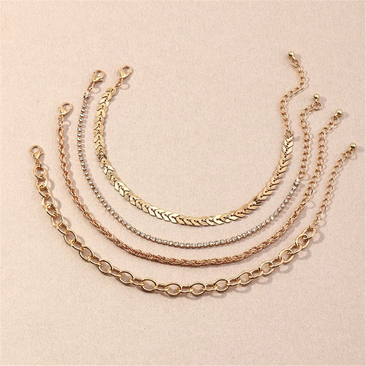 Cubic Zirconia & 18K Gold Plated Twine Anklet Set