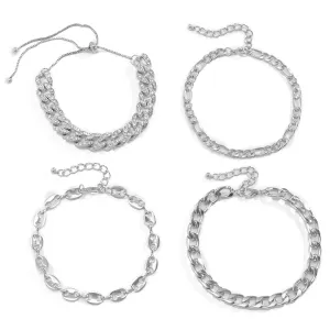 Cubic Zirconia & Silver-Plated Mariner Chain Anklet Set