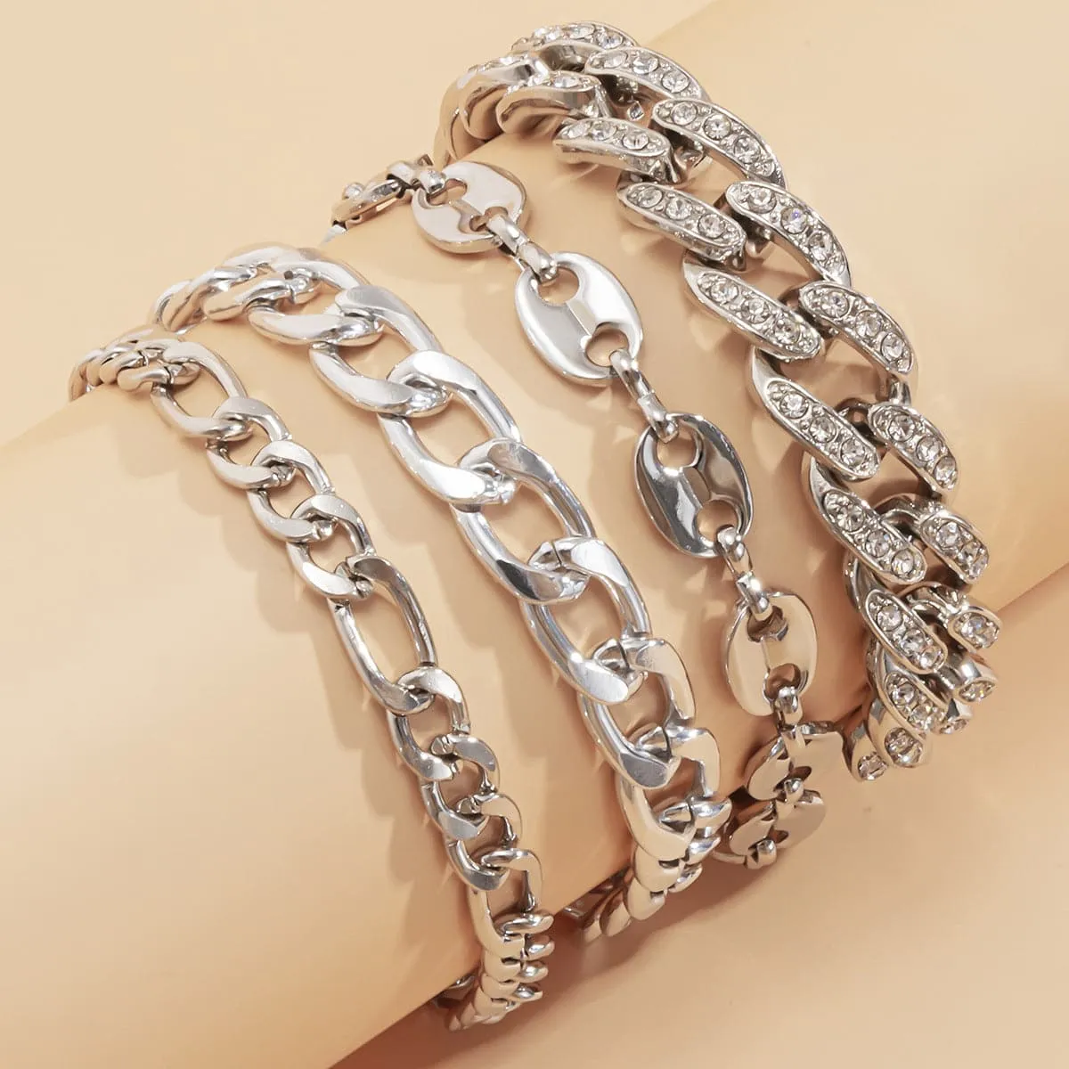 Cubic Zirconia & Silver-Plated Mariner Chain Anklet Set