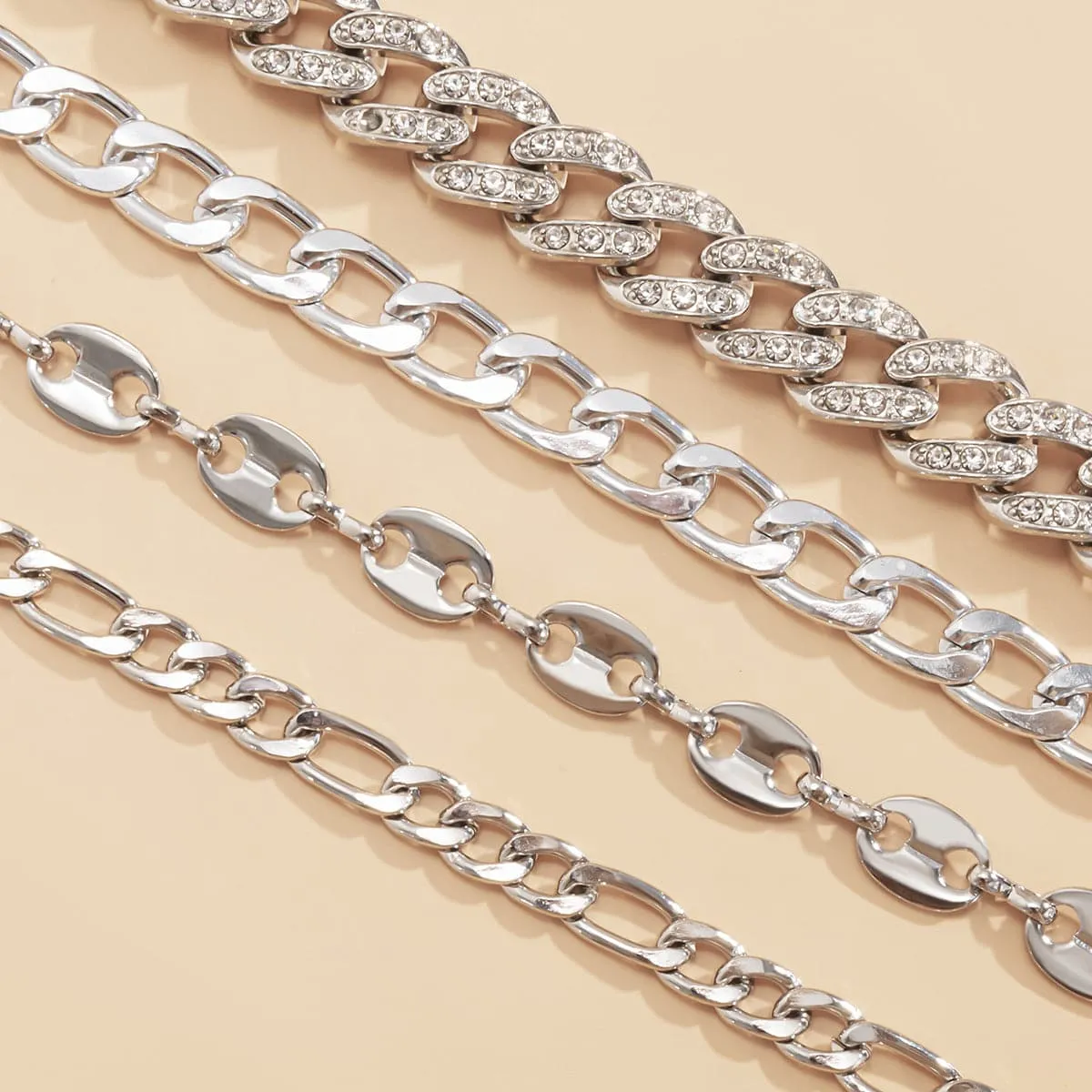 Cubic Zirconia & Silver-Plated Mariner Chain Anklet Set