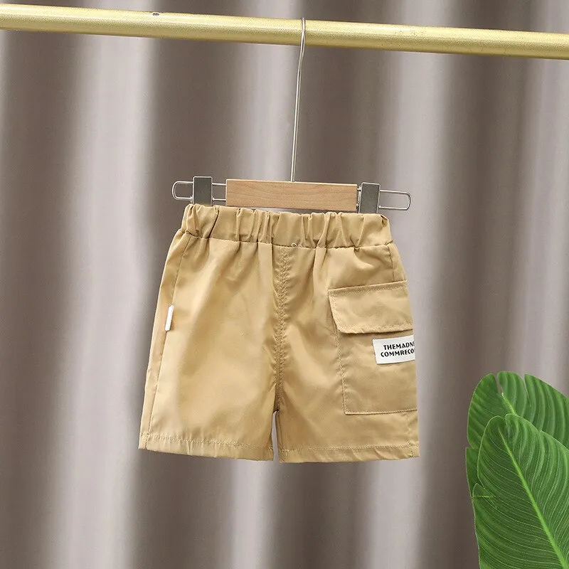 Cute Cartoon Baby Boy Clothes Set , T-shirt   Shorts - Beige, White