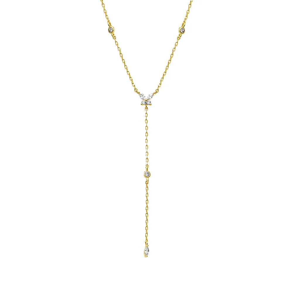 CZ Embedded Drop Lariat Necklace
