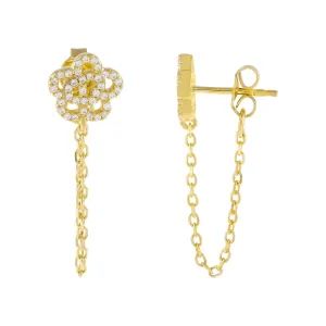 CZ Rose Flower Chain Huggie Earring