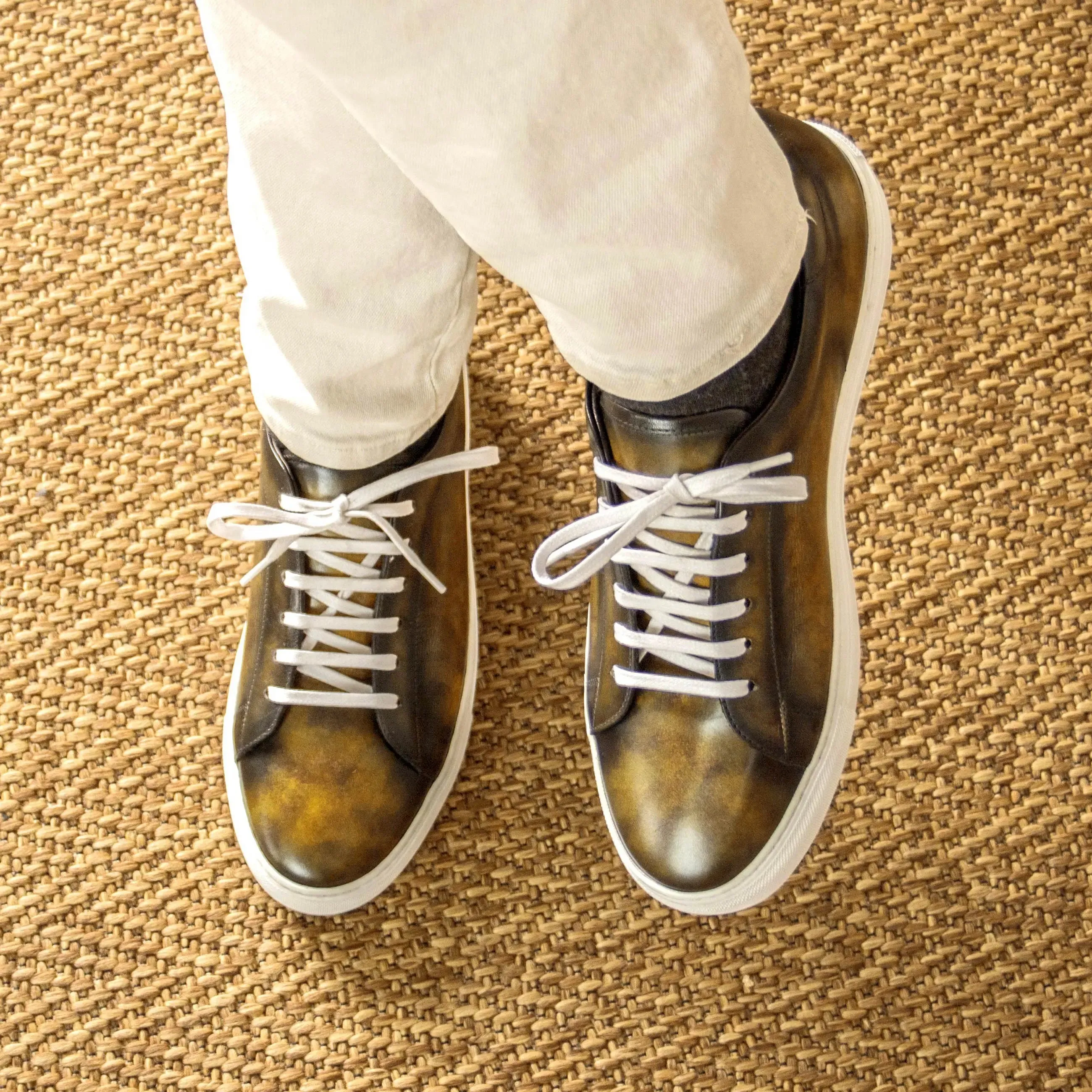 DapperFam Rivale in Green Men's Hand-Painted Patina Trainer