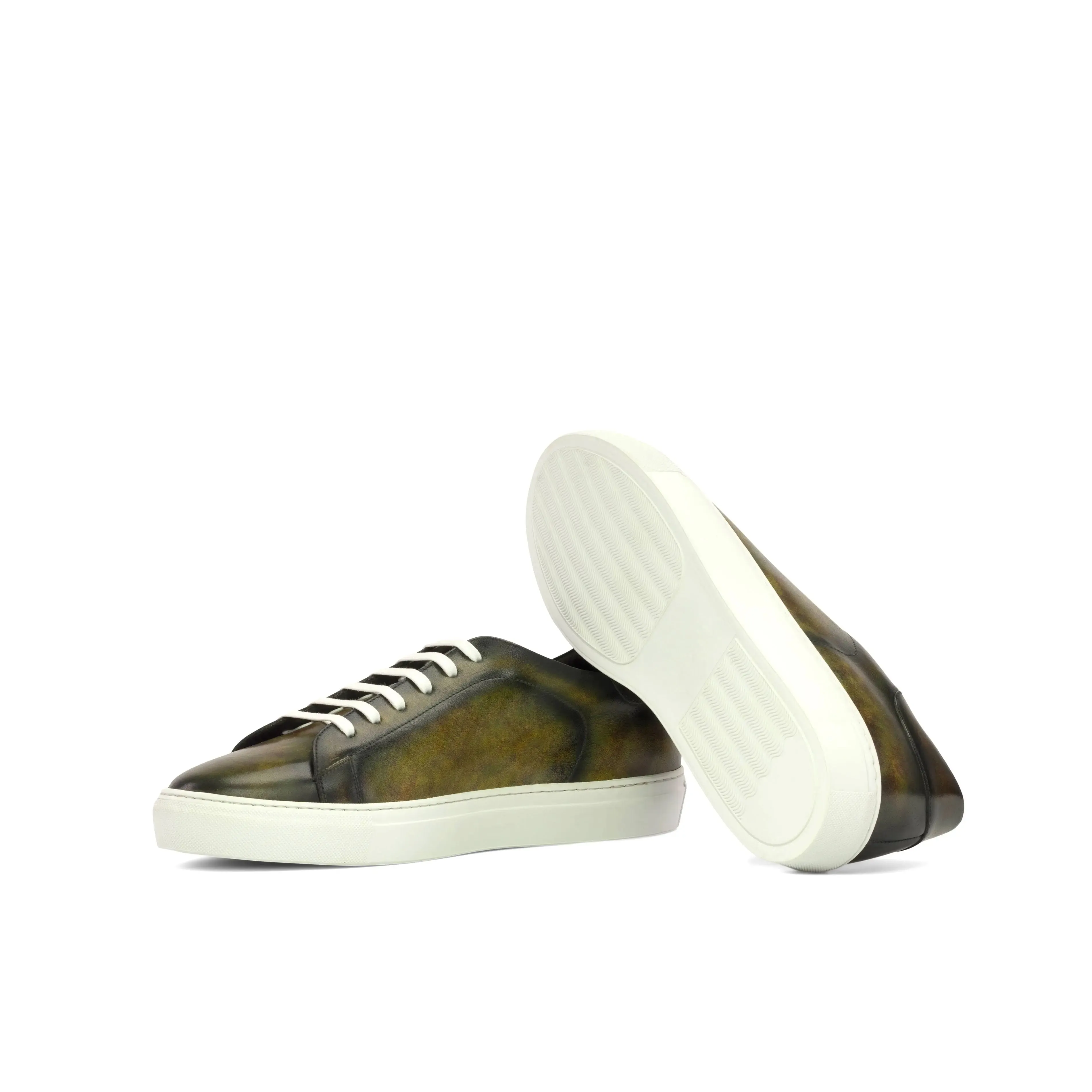 DapperFam Rivale in Green Men's Hand-Painted Patina Trainer