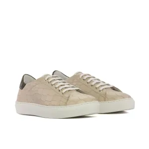 DapperFam Rivale in Nude / Olive Men's Italian Croco Embossed Leather Trainer