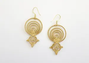 Delicate, Greek-inspired, concentric, filigree, gold-plated earrings