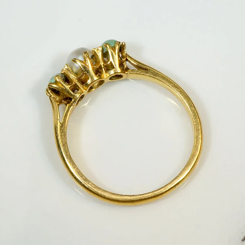 Delicate Pastel Green Turquoise & Pearl in 22k Gold Ring