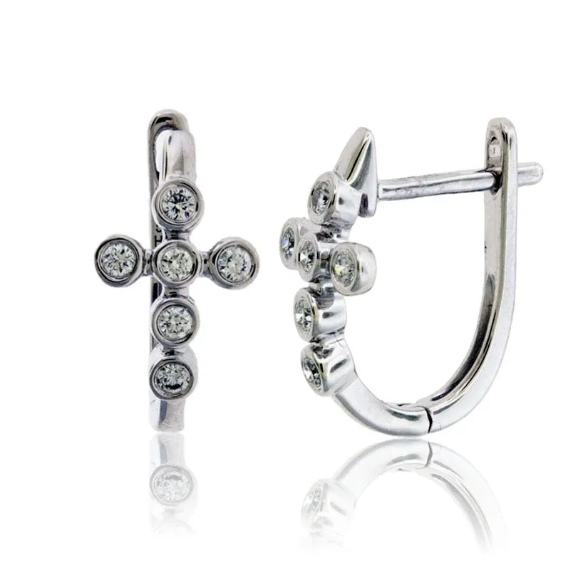 Diamond Cross Huggie Hoop Earrings