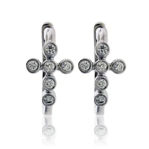 Diamond Cross Huggie Hoop Earrings