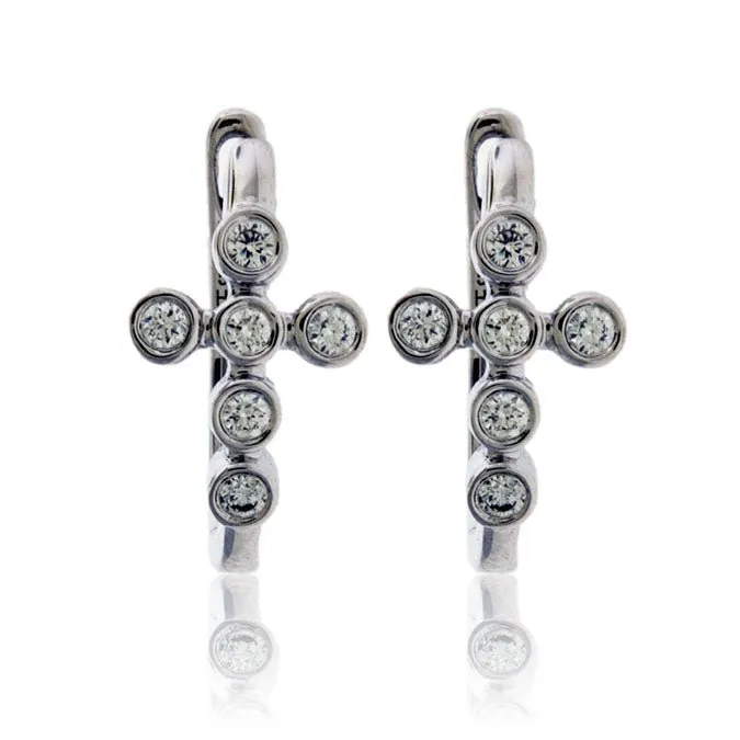 Diamond Cross Huggie Hoop Earrings