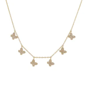 Diamond Dangling Multi Butterfly Necklace 14K