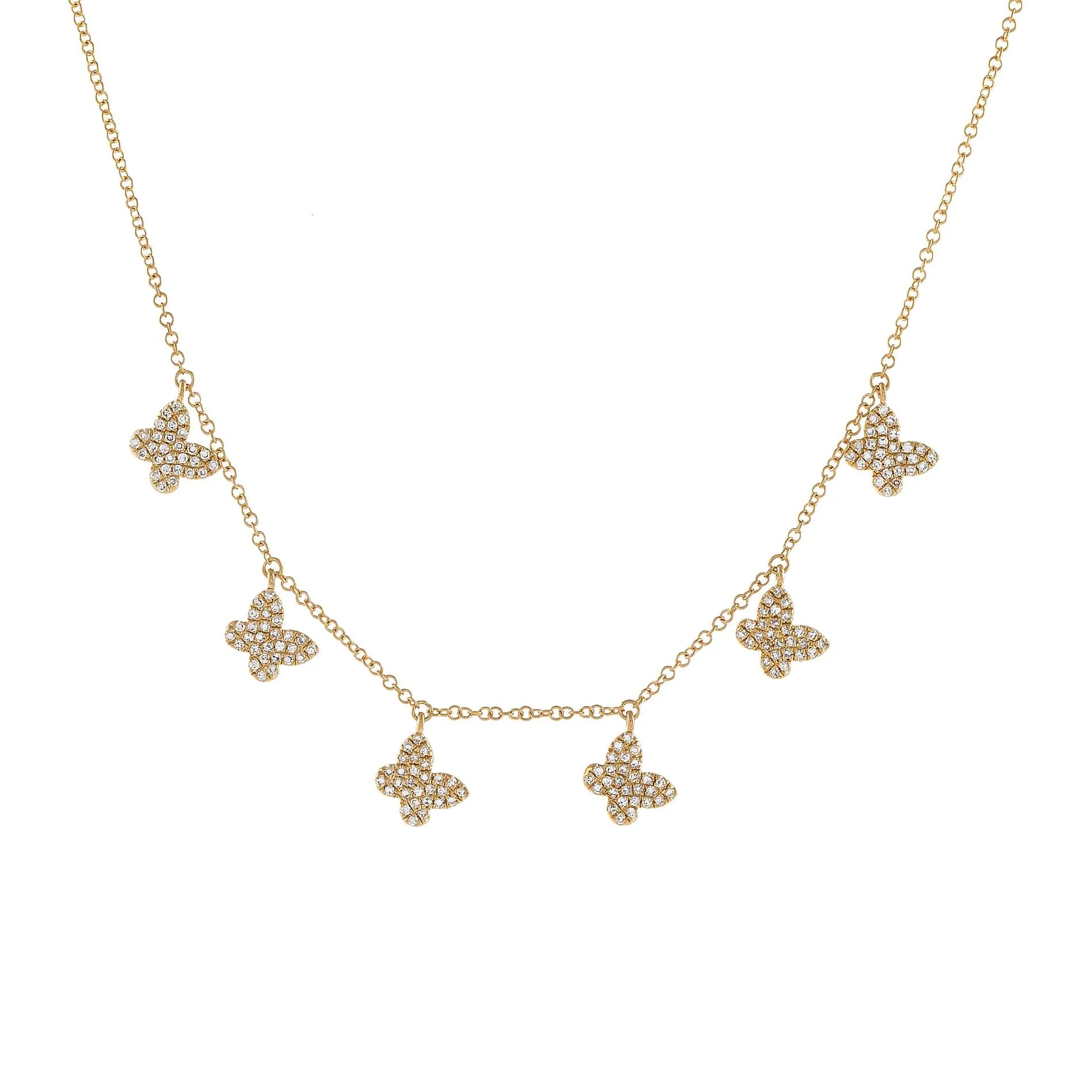 Diamond Dangling Multi Butterfly Necklace 14K