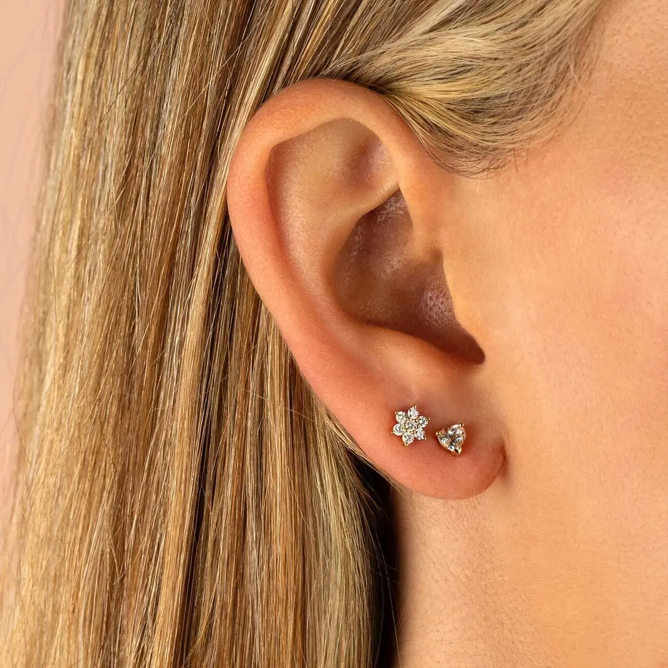 Diamond Flower Threaded Stud Earring 14K