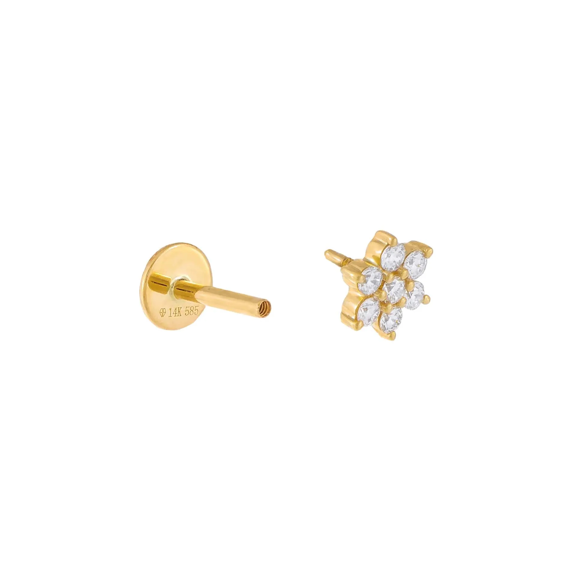 Diamond Flower Threaded Stud Earring 14K