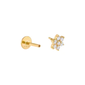 Diamond Flower Threaded Stud Earring 14K