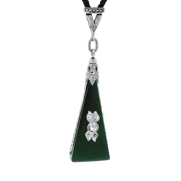 Edwardian Platinum Onyx and Diamond Pendant Necklace