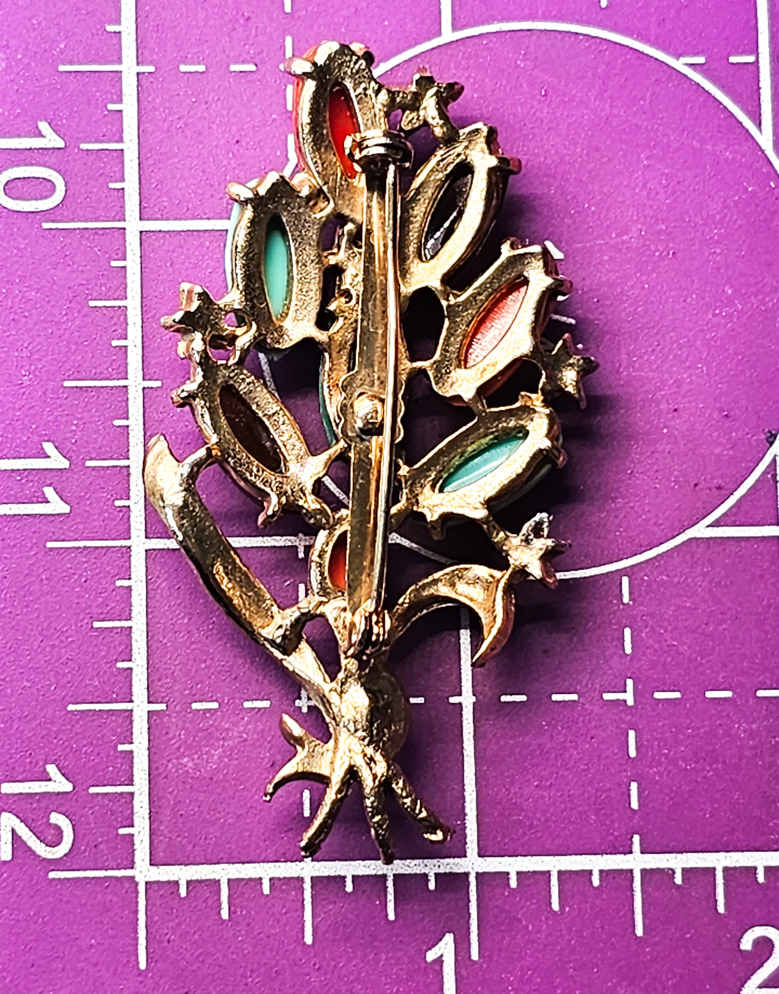 Egyptian Revival fruit salad mixed scarab mid century vintage brooch