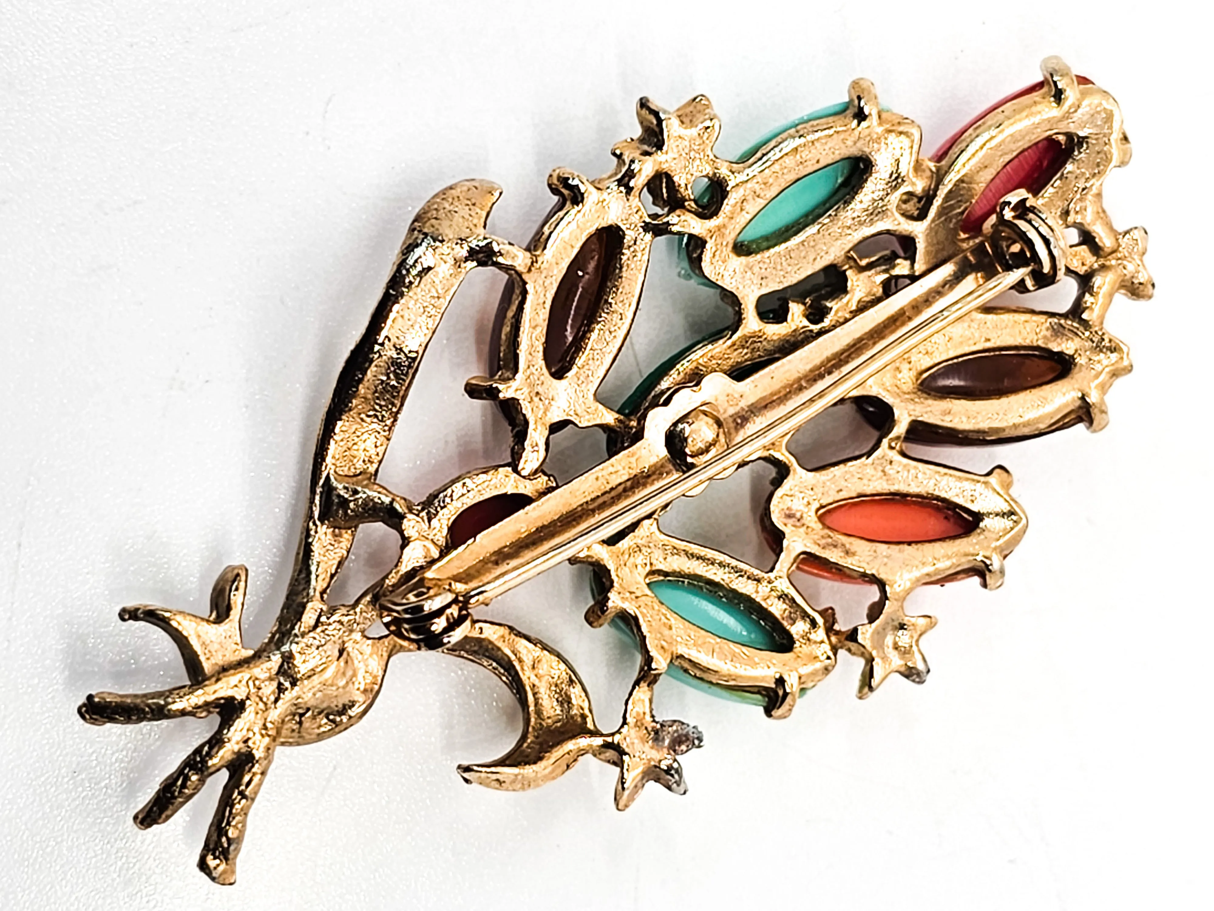 Egyptian Revival fruit salad mixed scarab mid century vintage brooch