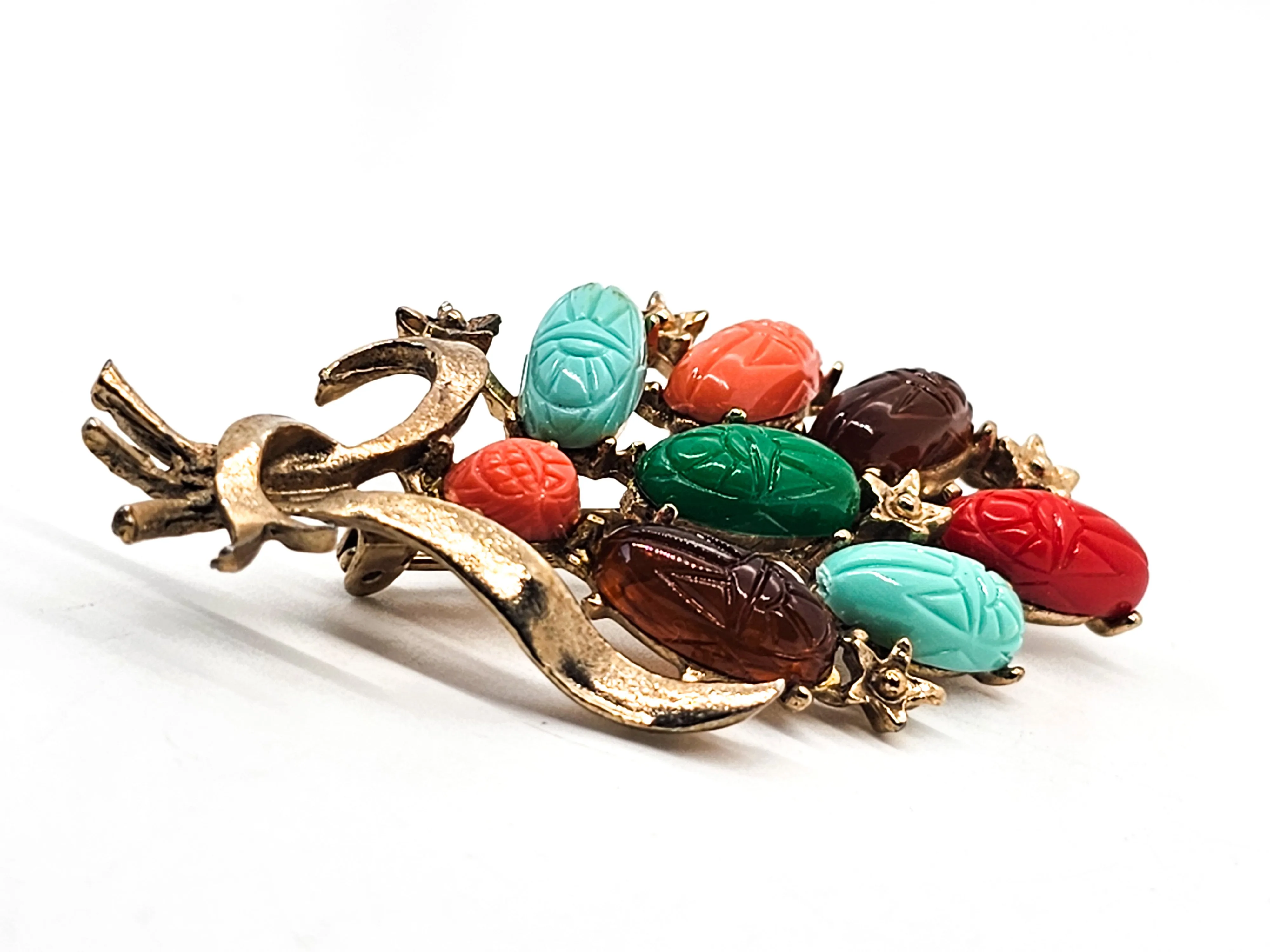 Egyptian Revival fruit salad mixed scarab mid century vintage brooch