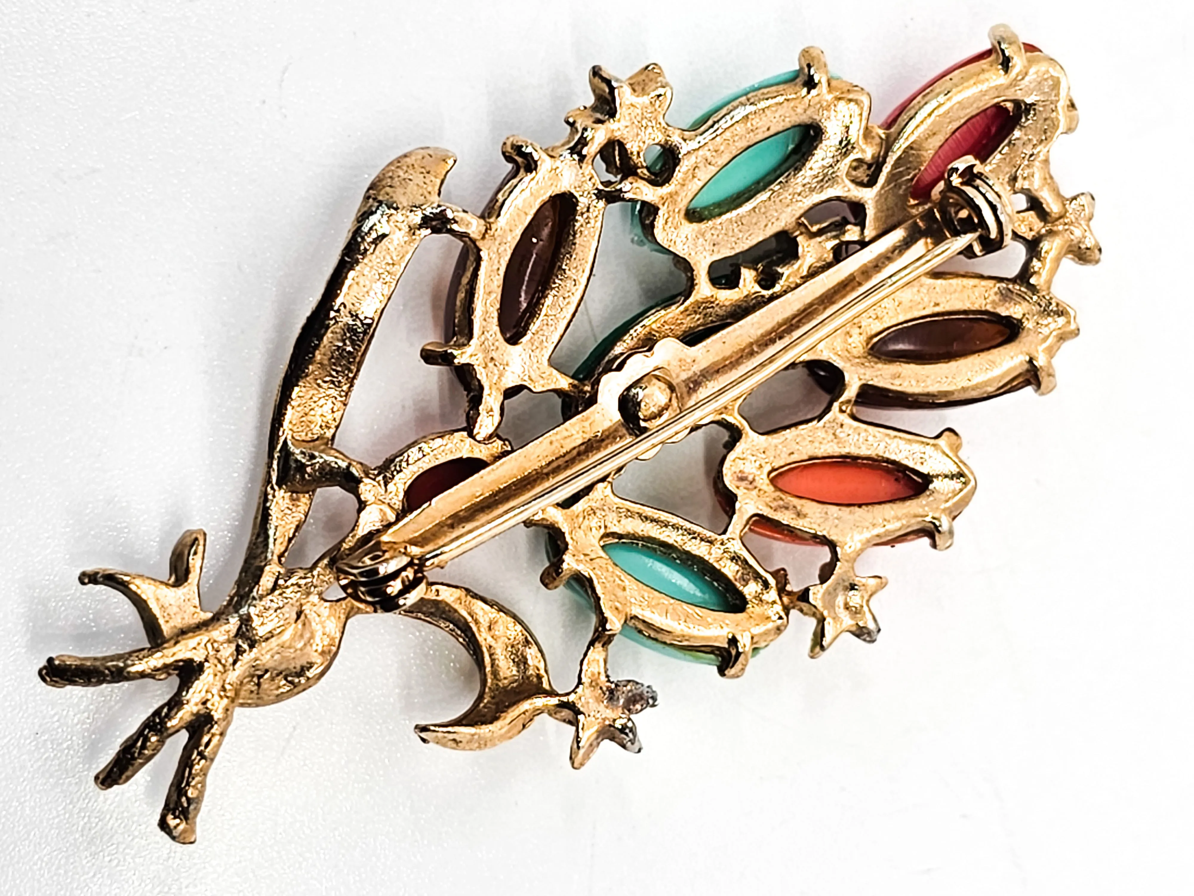 Egyptian Revival fruit salad mixed scarab mid century vintage brooch