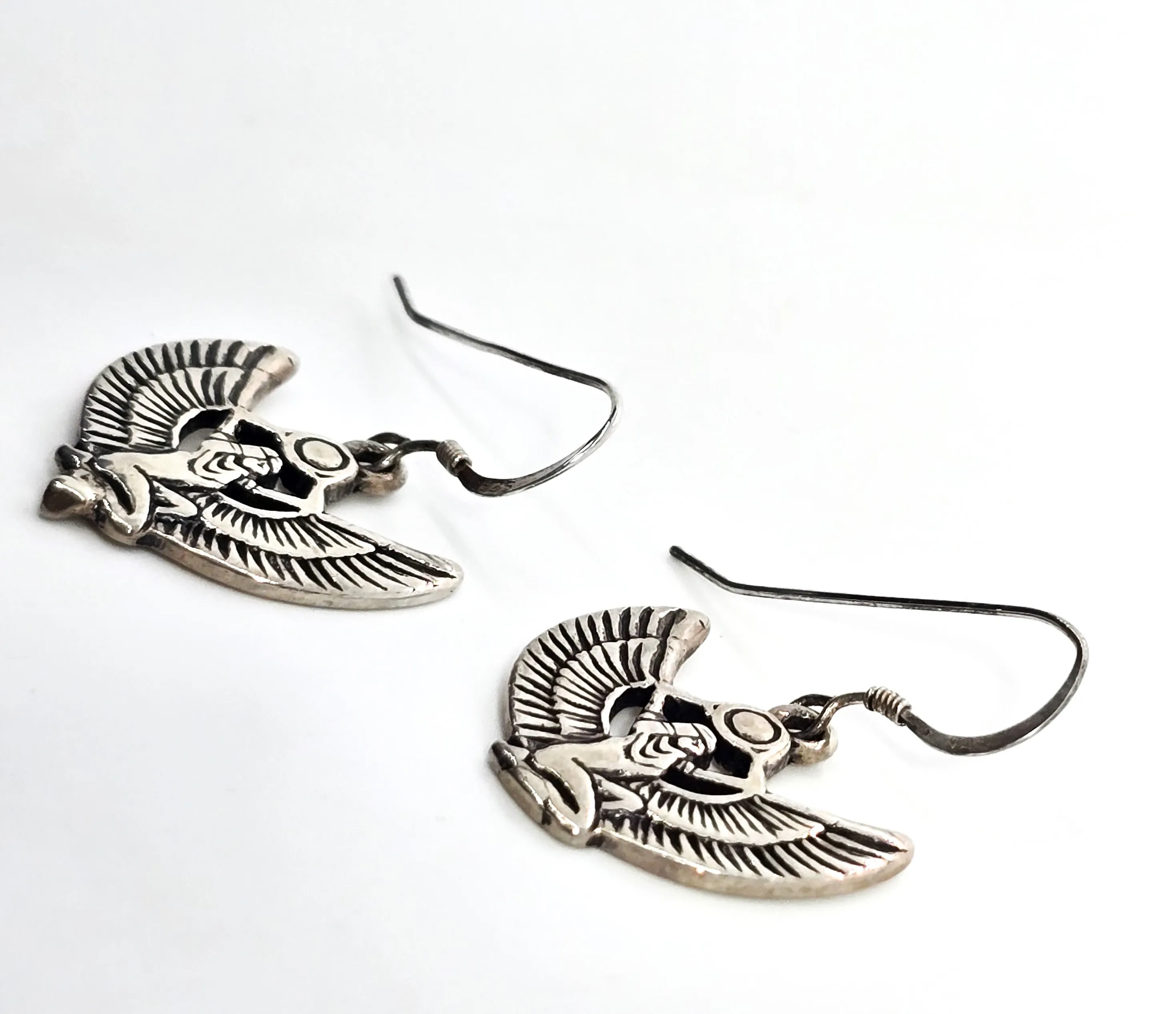 Egyptian Revival Goddess Isis sterling silver drop earrings