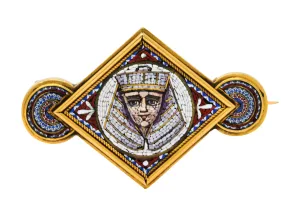Egyptian Revival Micro Mosaic 18 Karat Gold Pharaoh Brooch
