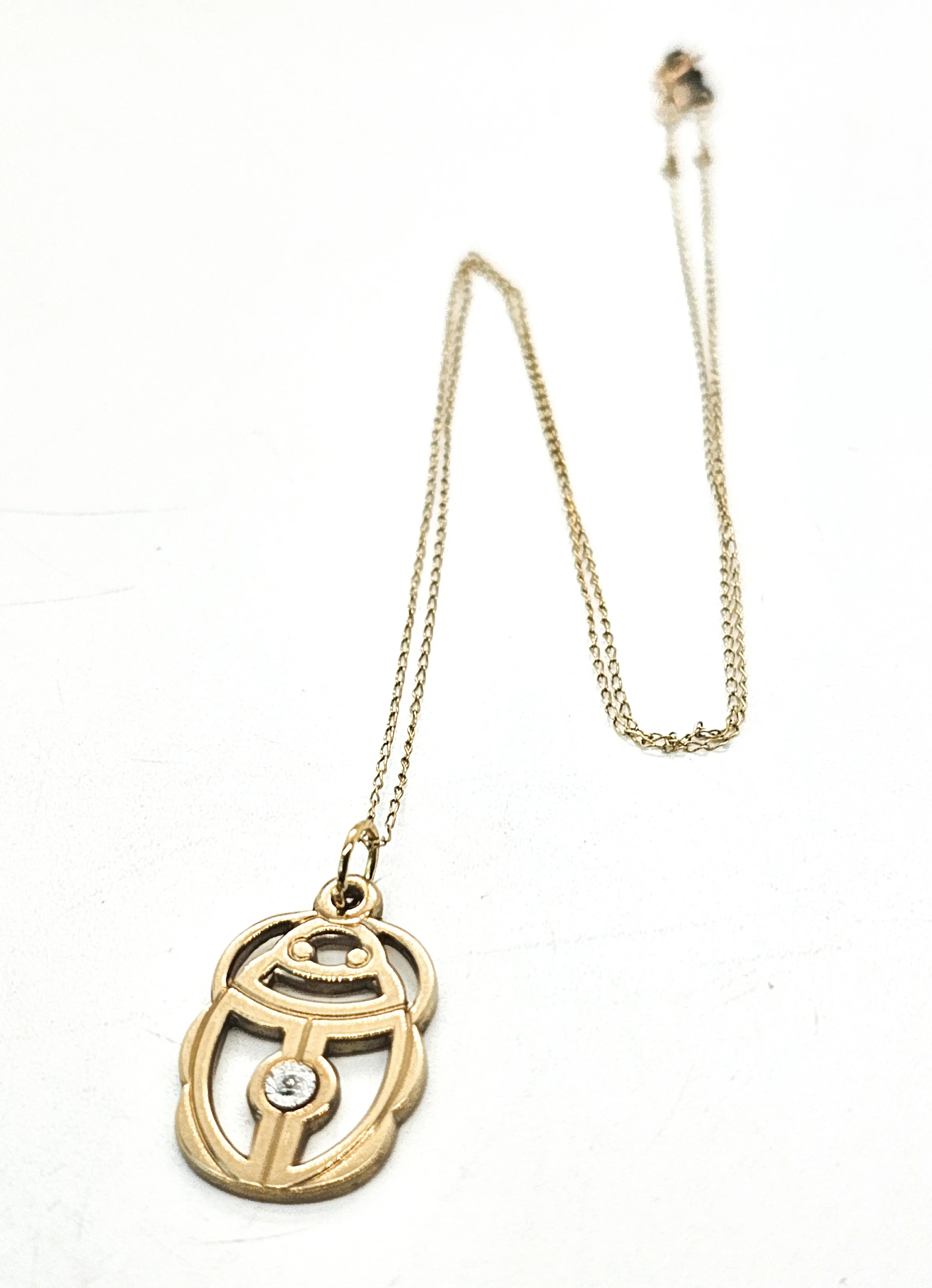 Egyptian revival open work Scarab gold filled CZ vintage necklace