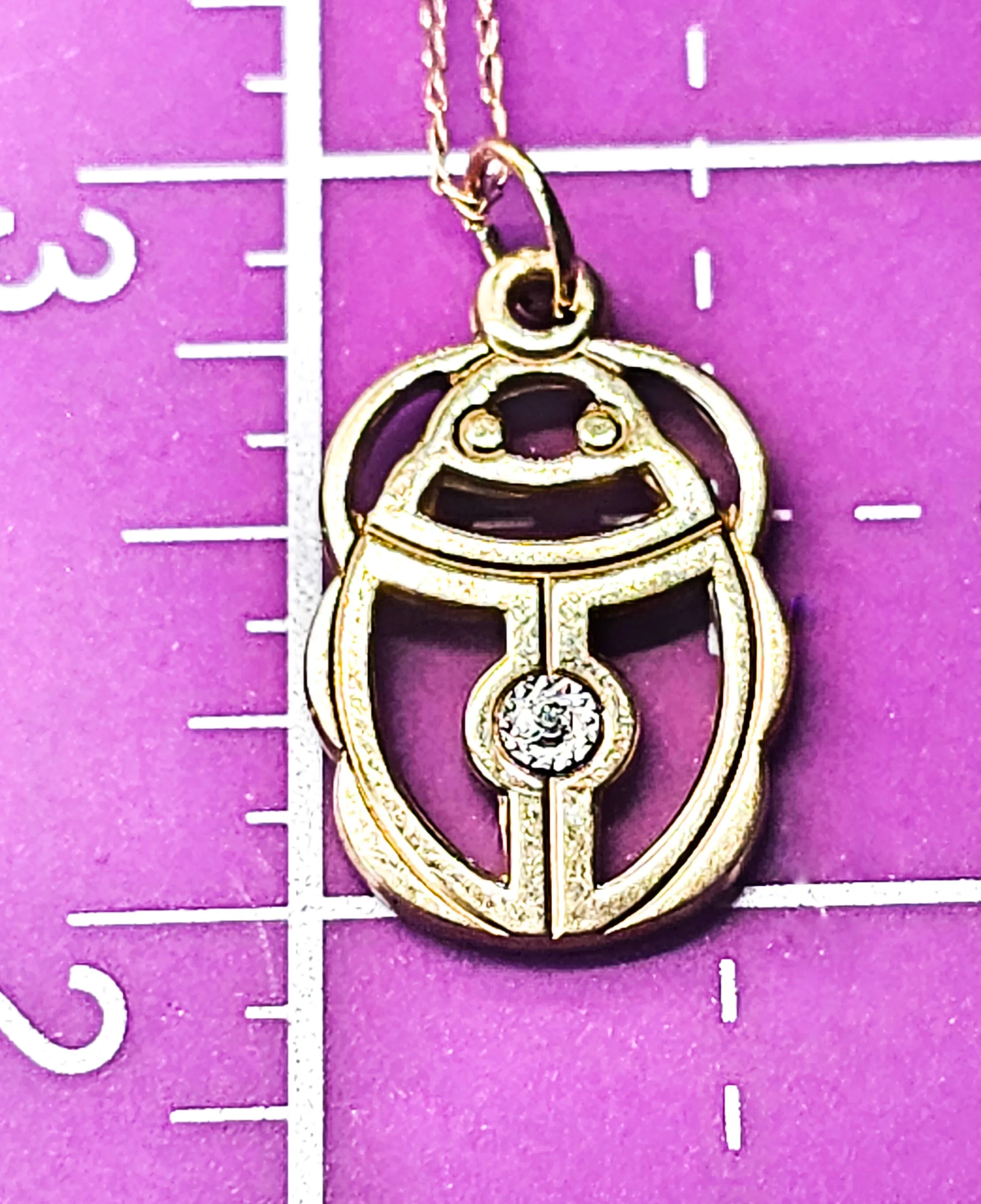 Egyptian revival open work Scarab gold filled CZ vintage necklace