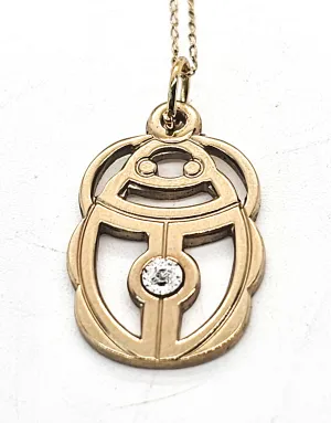 Egyptian revival open work Scarab gold filled CZ vintage necklace