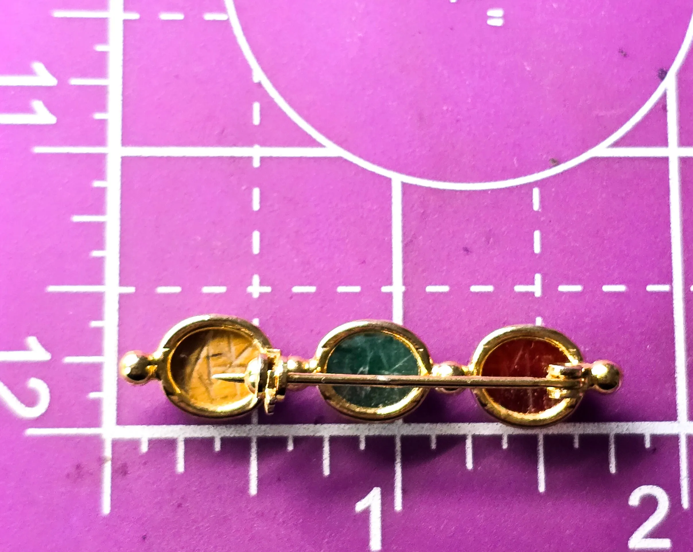 Egyptian Revival Three Scarab carved gemstone yellow gold filled vintage brooch