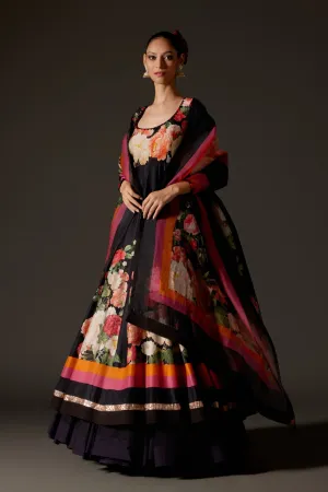 Elegant Black Anarkali Set with Churidar and Dupatta