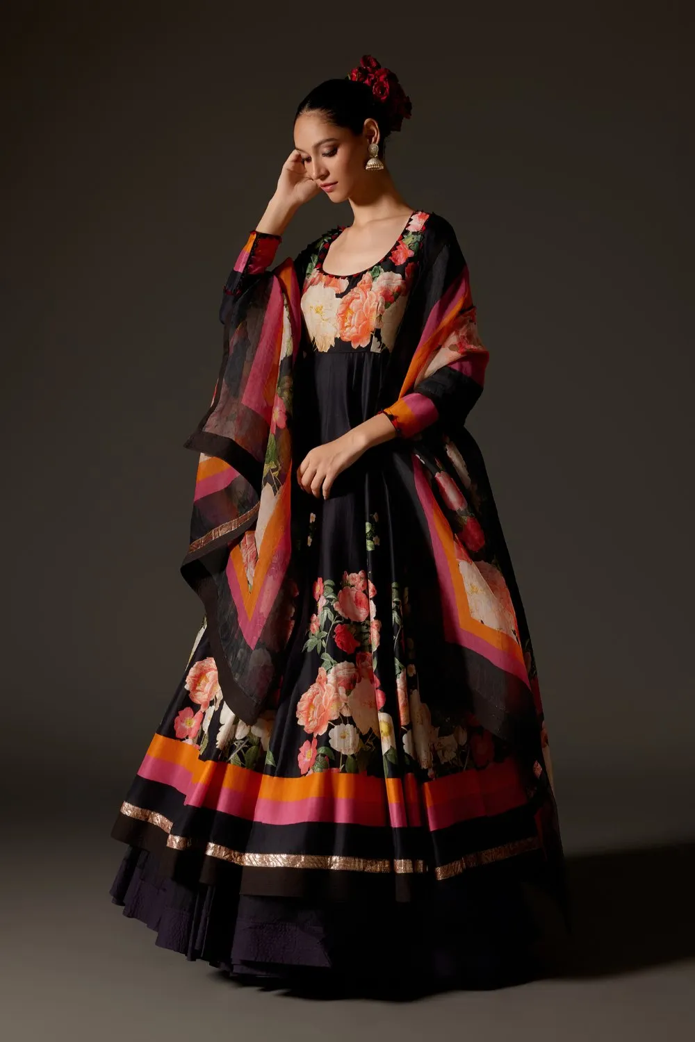 Elegant Black Anarkali Set with Churidar and Dupatta