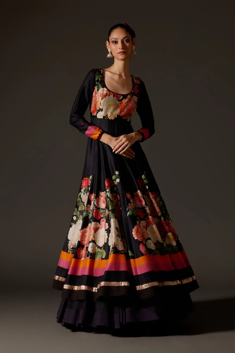 Elegant Black Anarkali Set with Churidar and Dupatta