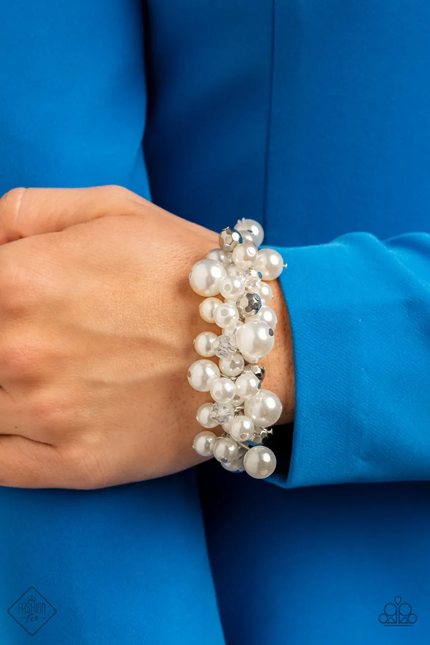 Elegantly Exaggerated White Paparazzi Bracelet