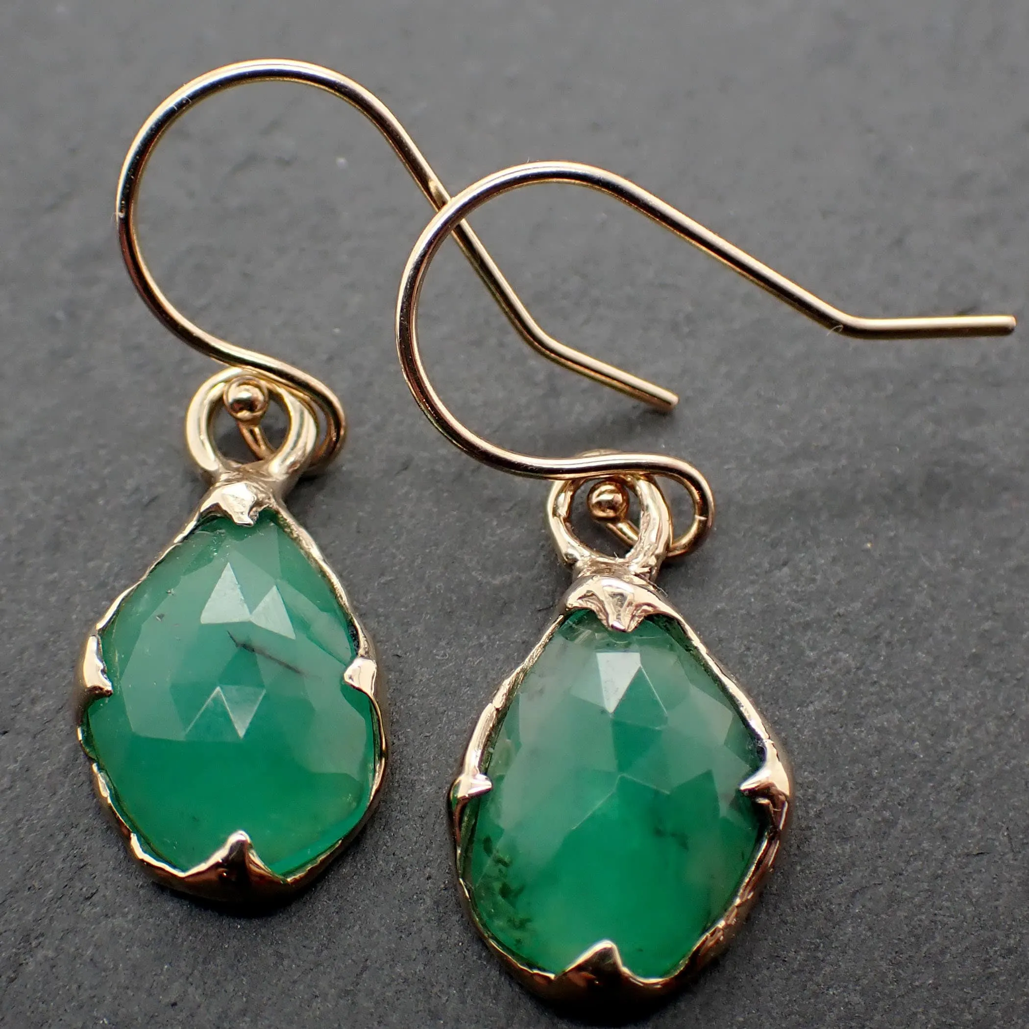 Emerald Fancy cut dangle earrings 14k 3323
