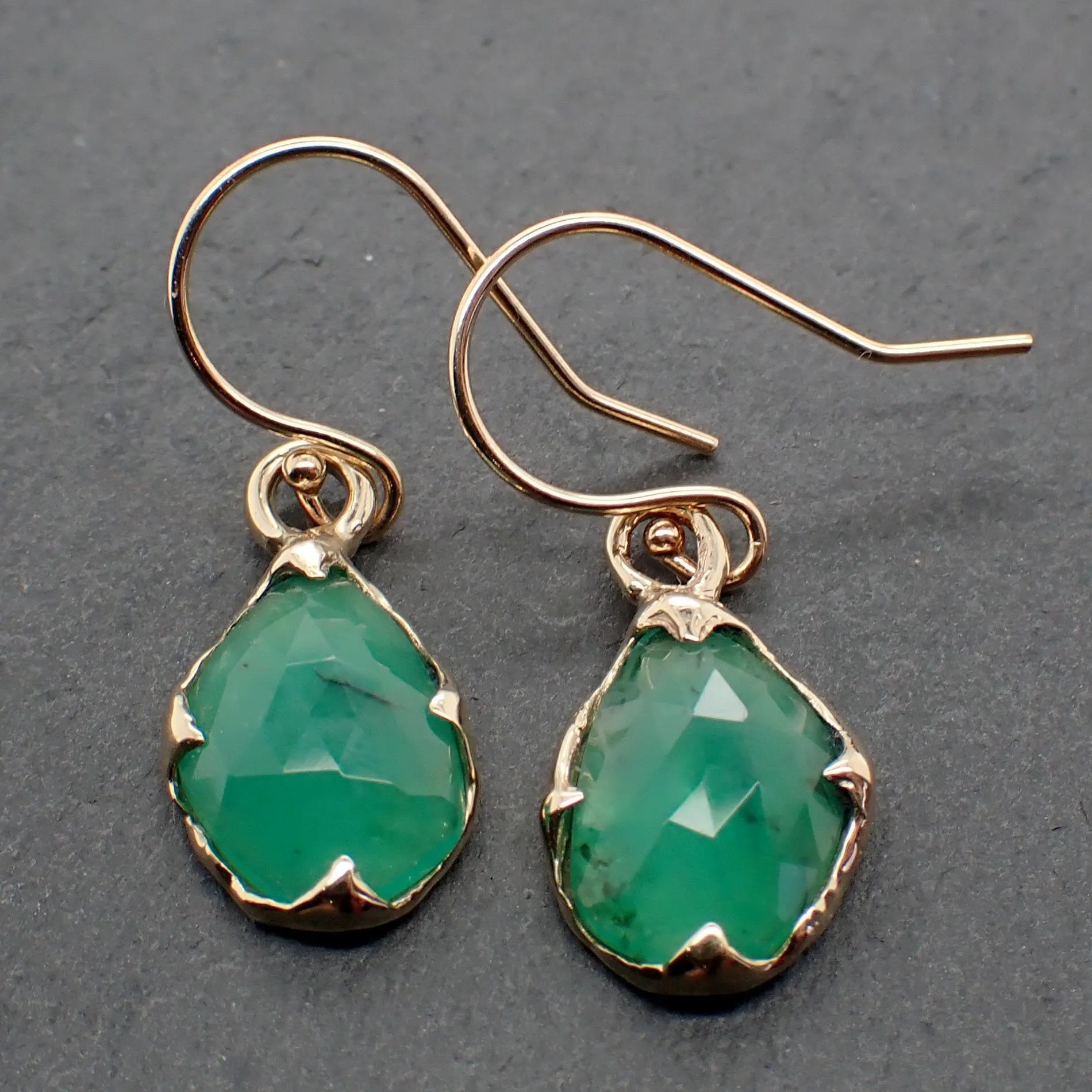 Emerald Fancy cut dangle earrings 14k 3323