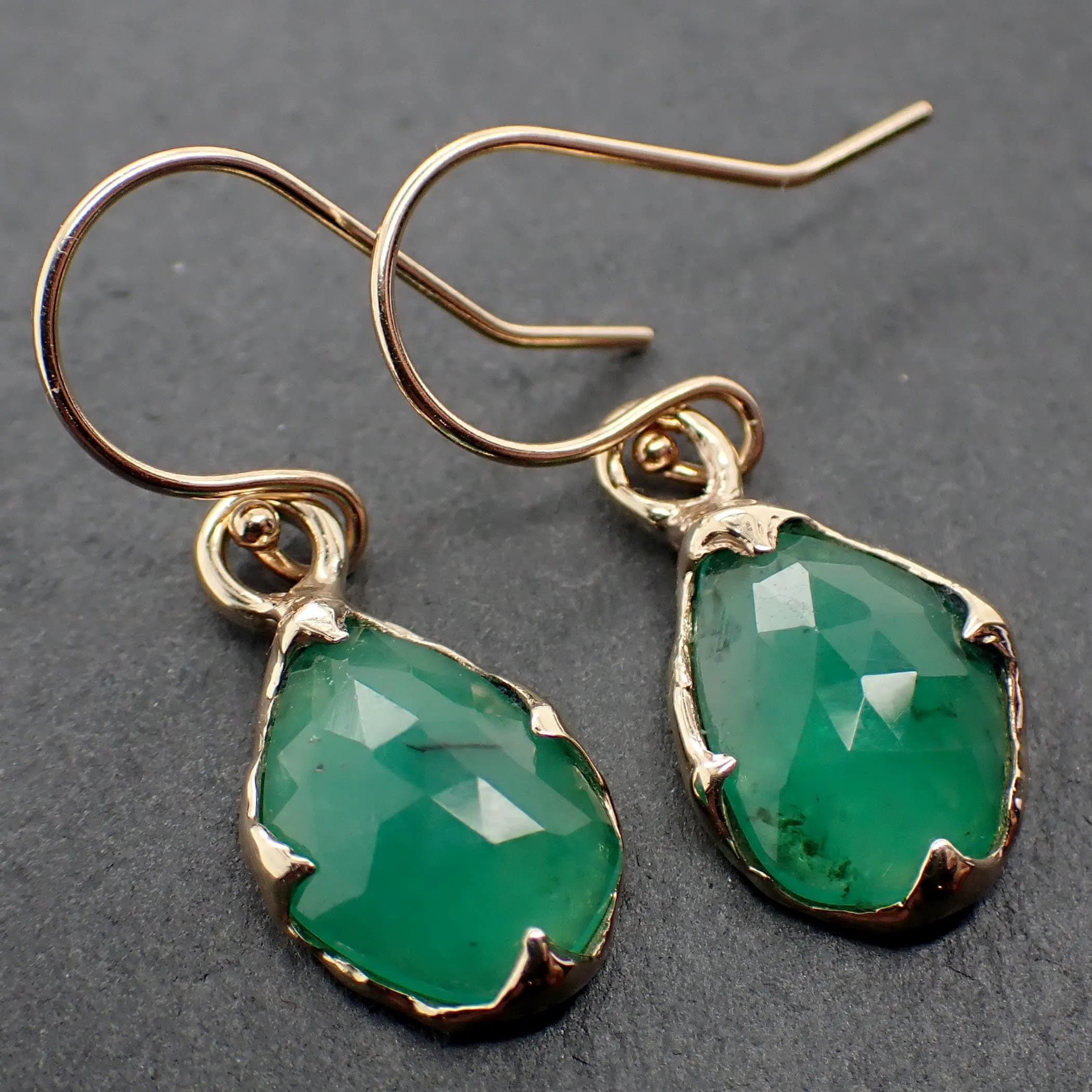 Emerald Fancy cut dangle earrings 14k 3323