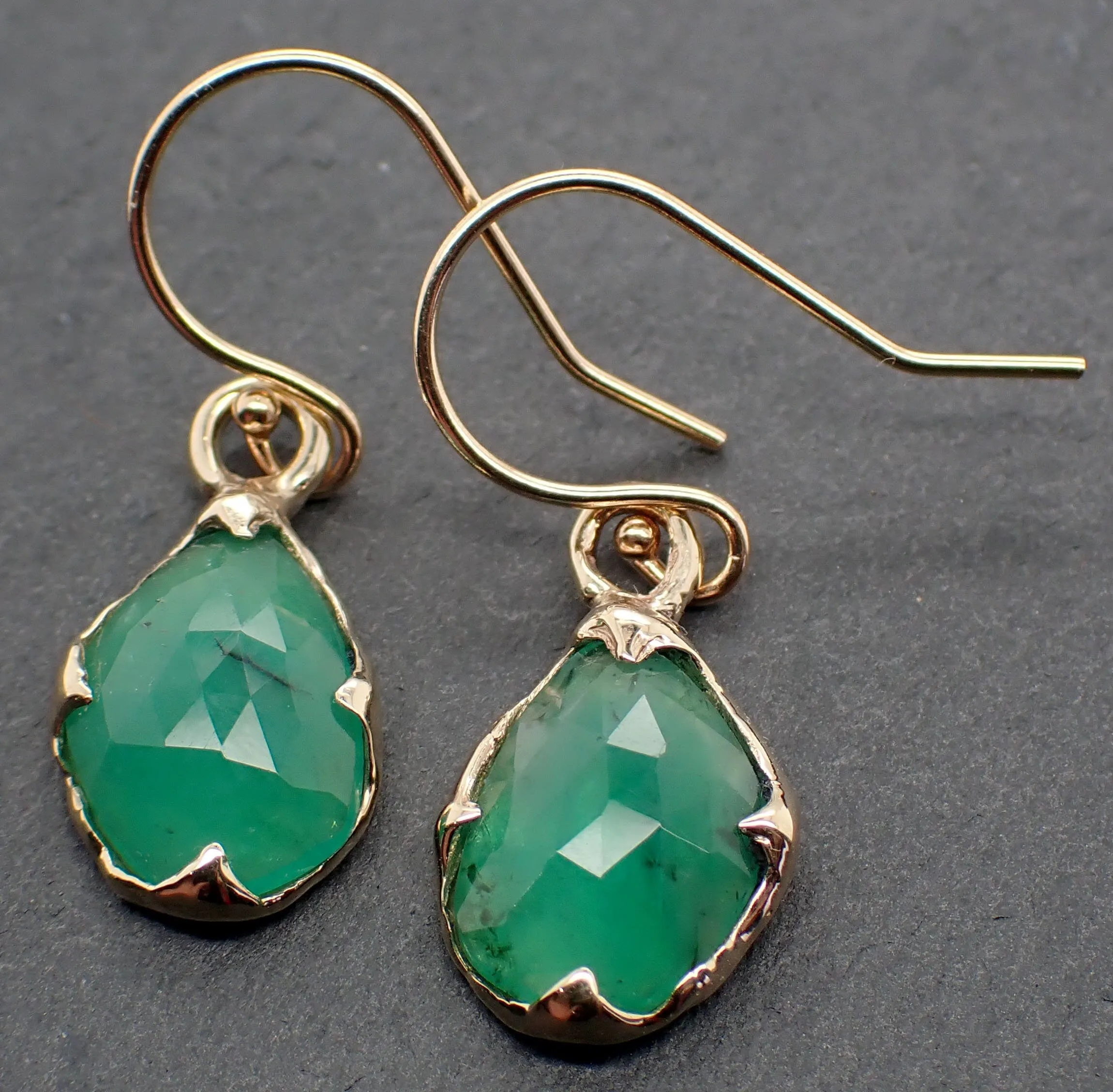 Emerald Fancy cut dangle earrings 14k 3323