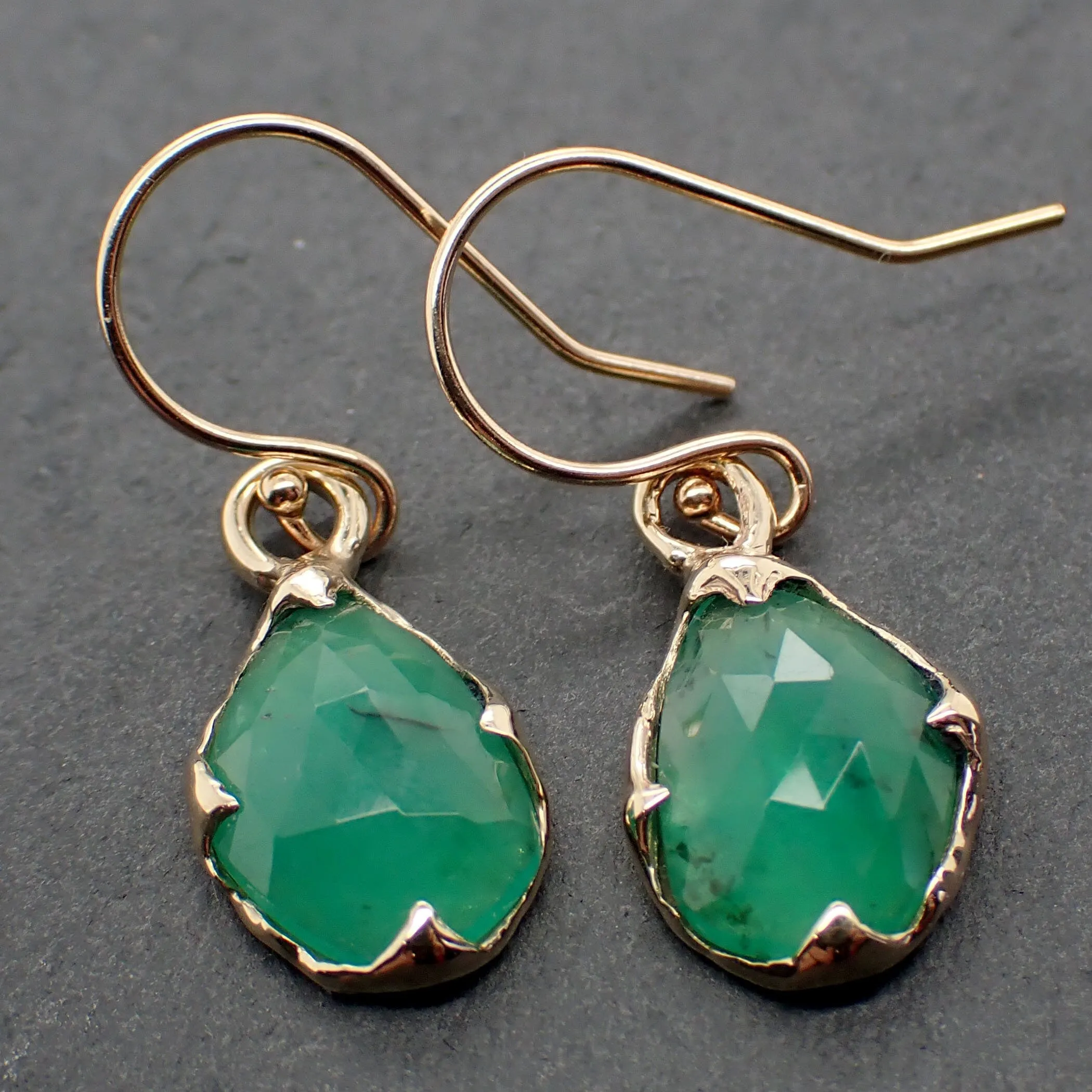Emerald Fancy cut dangle earrings 14k 3323