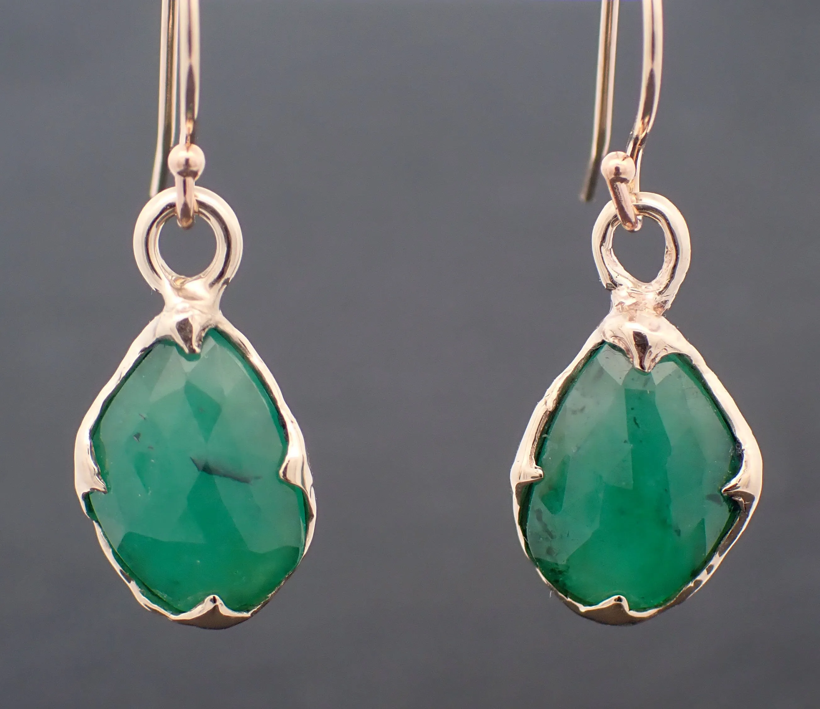 Emerald Fancy cut dangle earrings 14k 3323