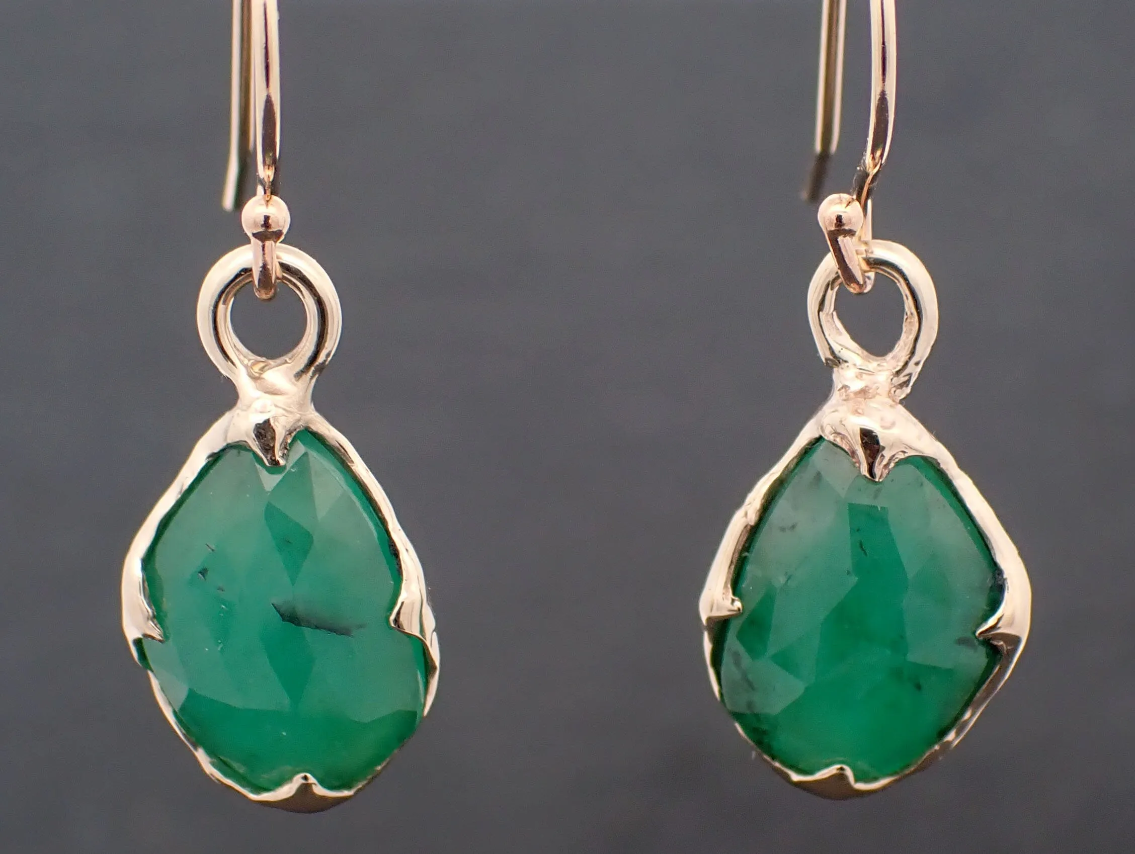 Emerald Fancy cut dangle earrings 14k 3323