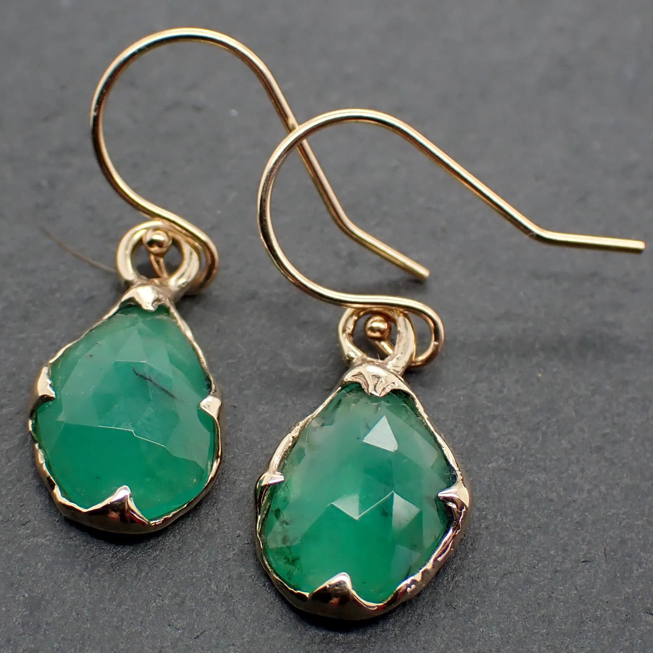 Emerald Fancy cut dangle earrings 14k 3323