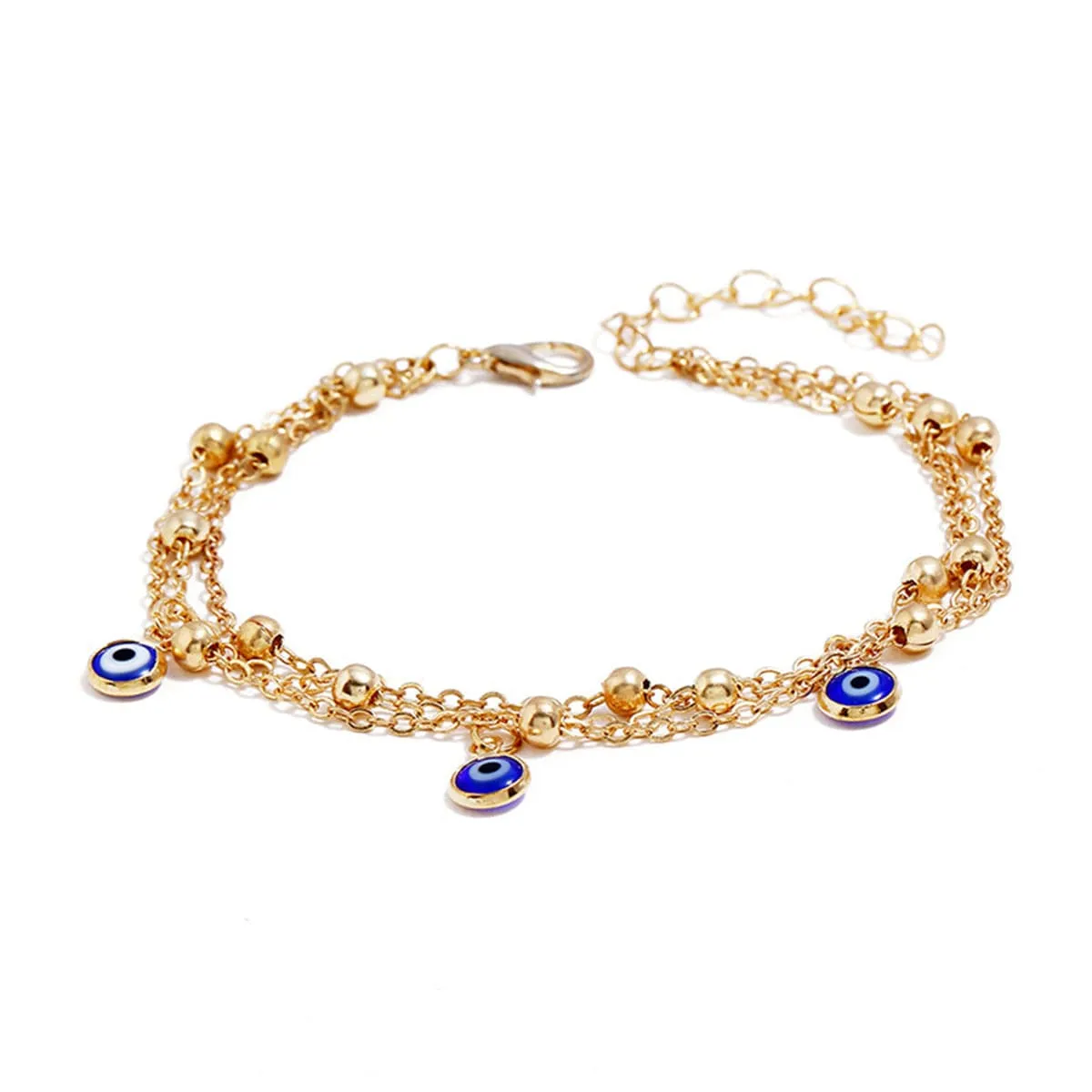 Enamel & 18K Gold-Plated Eye Layered Anklet