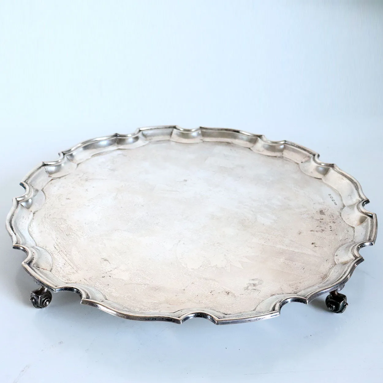 English Georgian S. G. Jacobs Chippendale Style Sterling Silver Salver Tray