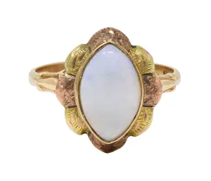 Esemco Vintage Victorian Revival Opal Tri-Colored 10  Karat Gold Navette Ring