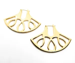 E.T. Etruscan gold toned fan hoop vintage signed earrings