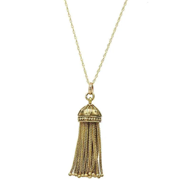 Etruscan Revival 18k Tassel Pendant Necklace