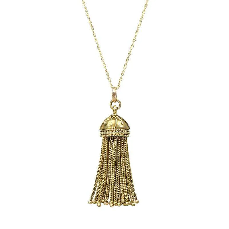 Etruscan Revival 18k Tassel Pendant Necklace